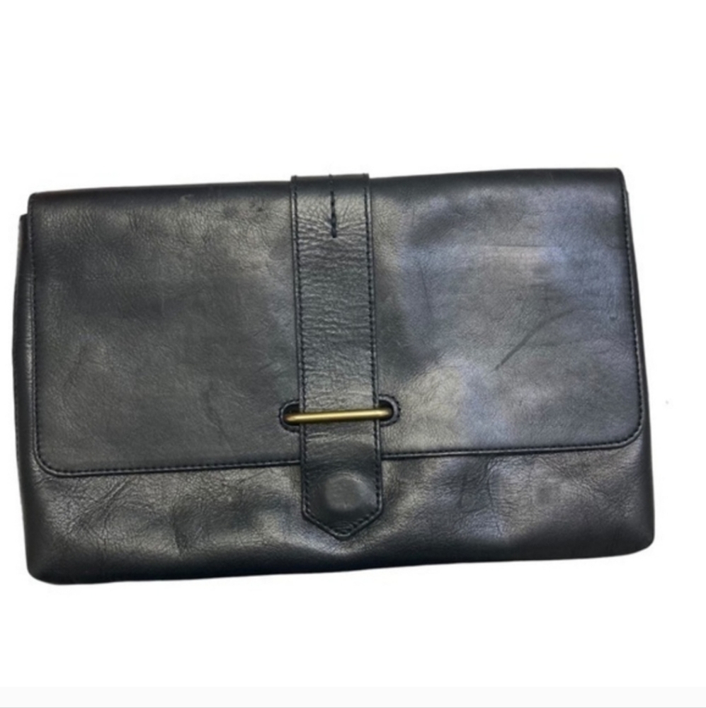 Madewell black leather clutch bag